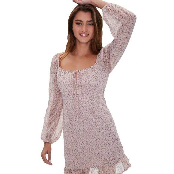 Forever 21 Chiffon Floral Mini Dress Size M - Picture 1 of 8